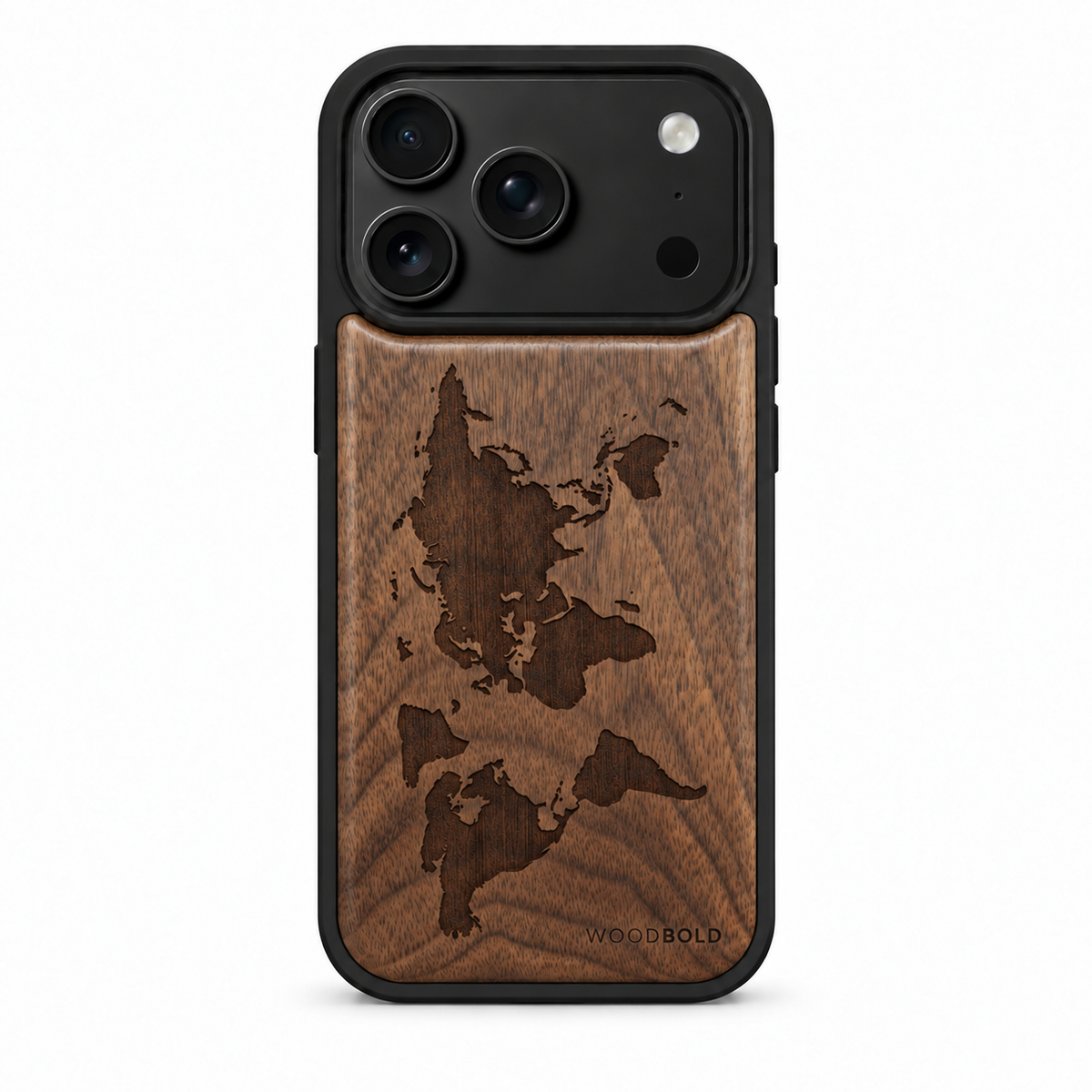 Nussholz Handyhülle iPhone 18 Pro / 17 Pro - Welt