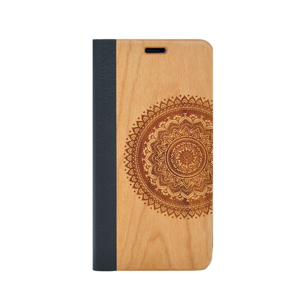 Kirschholz Klapphülle iPhone 12 Mini Lebensblume