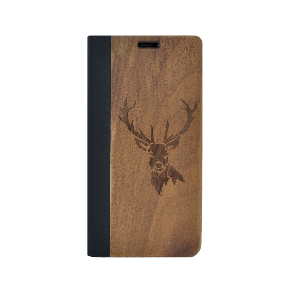 Nussholz Klapphülle iPhone 14 Plus - Hirsch
