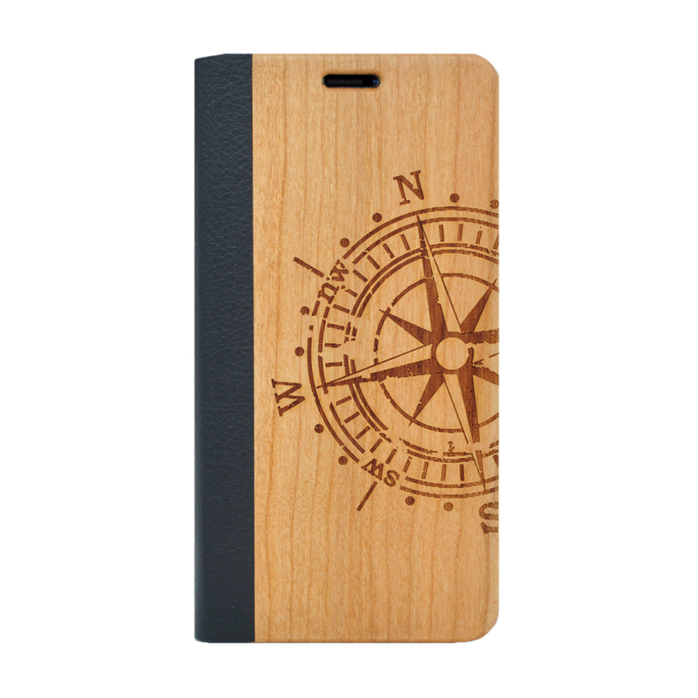 Kirschholz Klapphülle iPhone 14 Pro Max - Kompass
