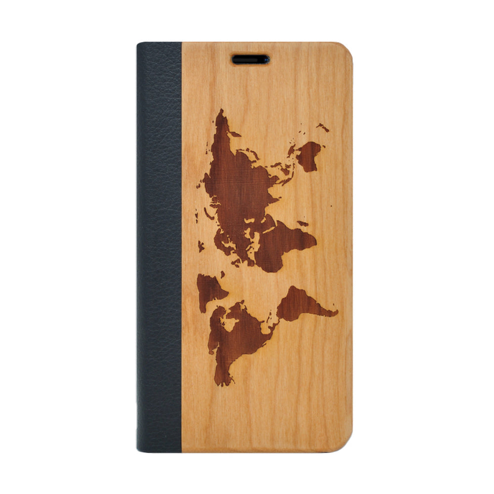 Kirschholz Klapphülle iPhone 14 Pro Max - Welt