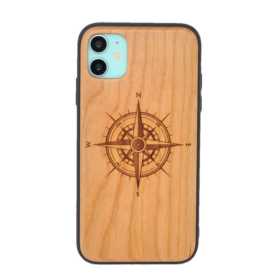Kirschholz Handyhülle iPhone 11 - Kompass
