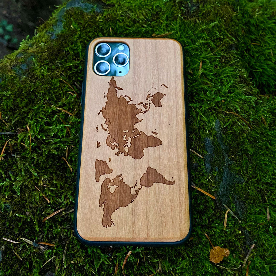 Cherry wood phone case for iPhone 13 Mini - World