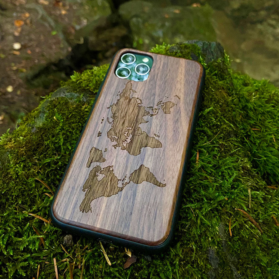 Nussholz Handyhülle Huawei Mate 20 - Welt