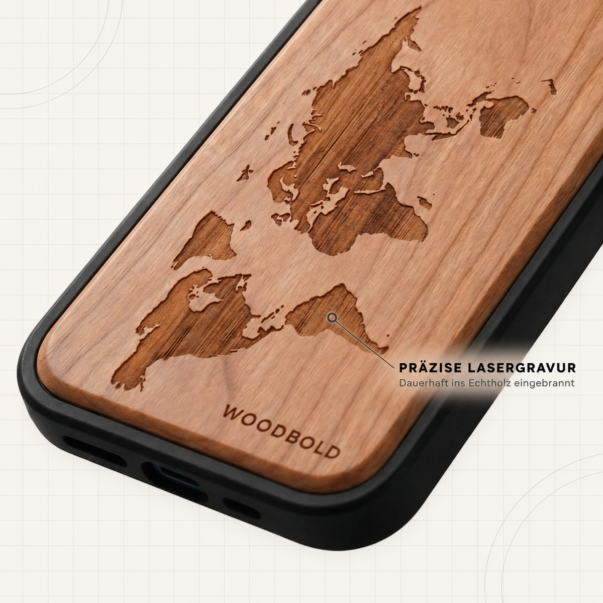 Kirschholz Handyhülle iPhone 18 Pro / 17 Pro - Welt