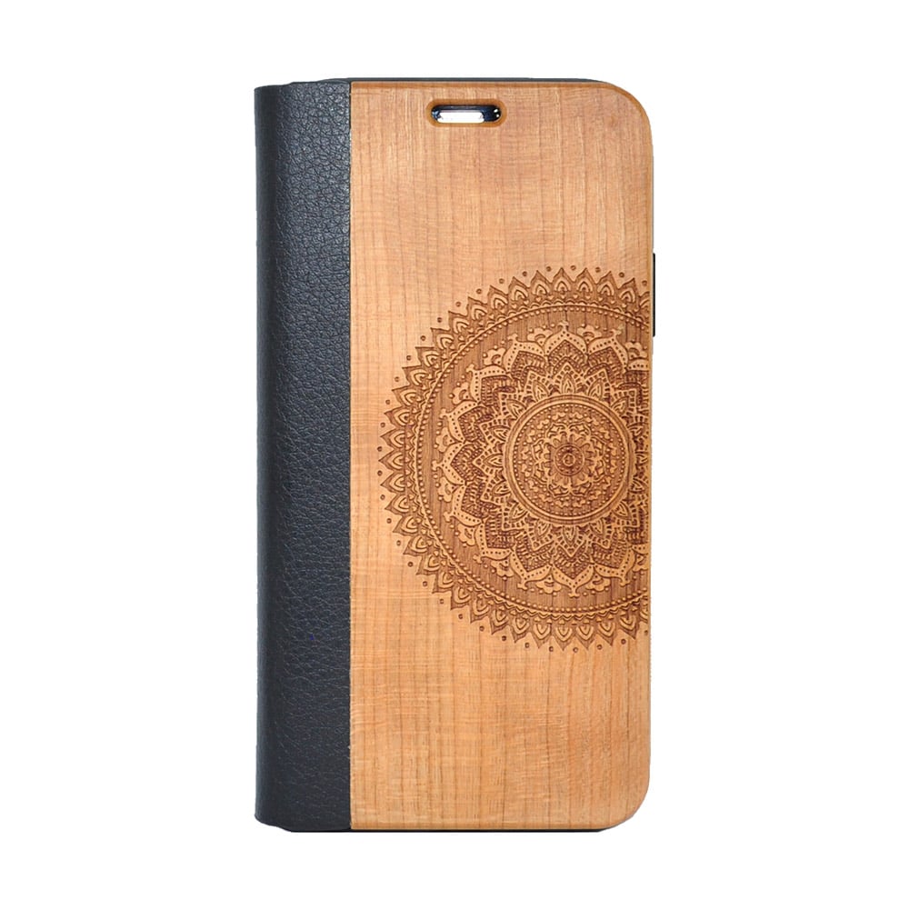 Kirschholz Klapphülle iPhone XR - Lebensblume