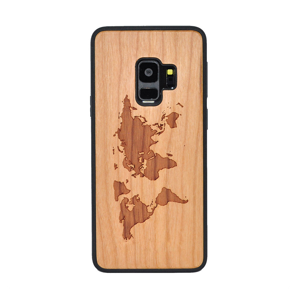 Kirschholz Handyhülle Samsung Galaxy S9 - Weltkarte