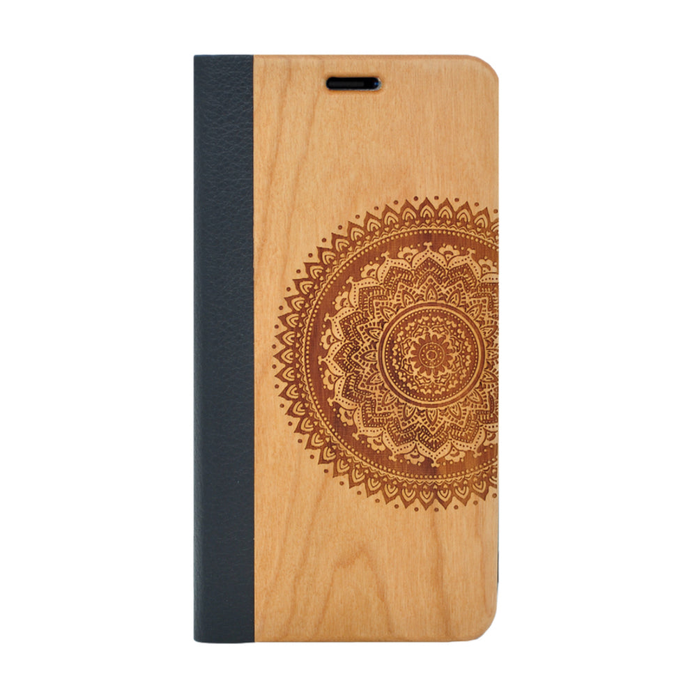 Kirschholz Klapphülle iPhone 14 Pro - Lebensblume