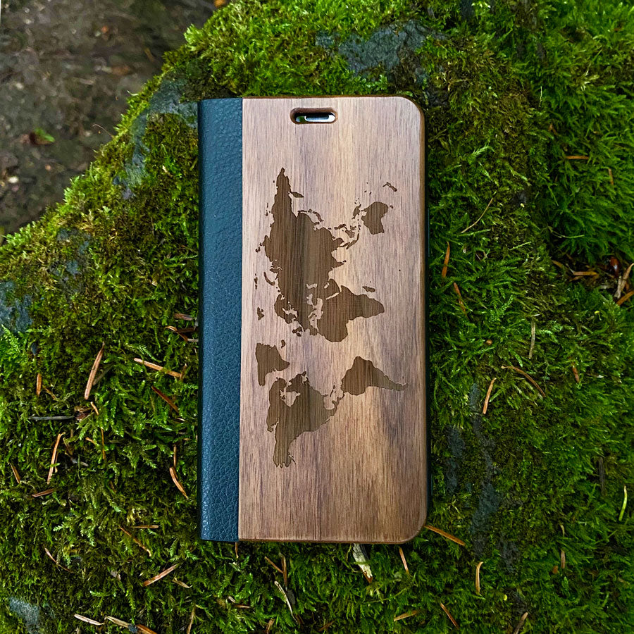 Nussholz Klapphülle iPhone 13 Mini - Welt
