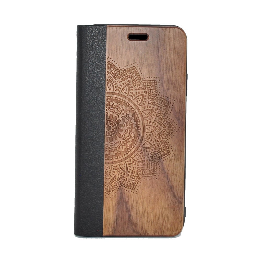 Nussholz Klapphülle iPhone 11 Pro - Mandala